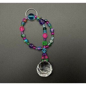 Beaded Suncatcher Bright Pink Blue Purple Clear Crystal Prism Hangin Decor